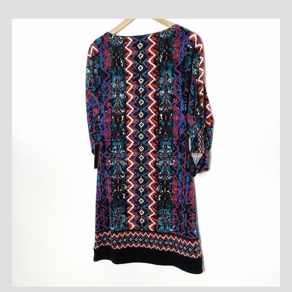 NWT Laundry Shift Dress Blue Jewel Multi Print Ruched 3/4 Sleeves Size 4 - Picture 4 of 10